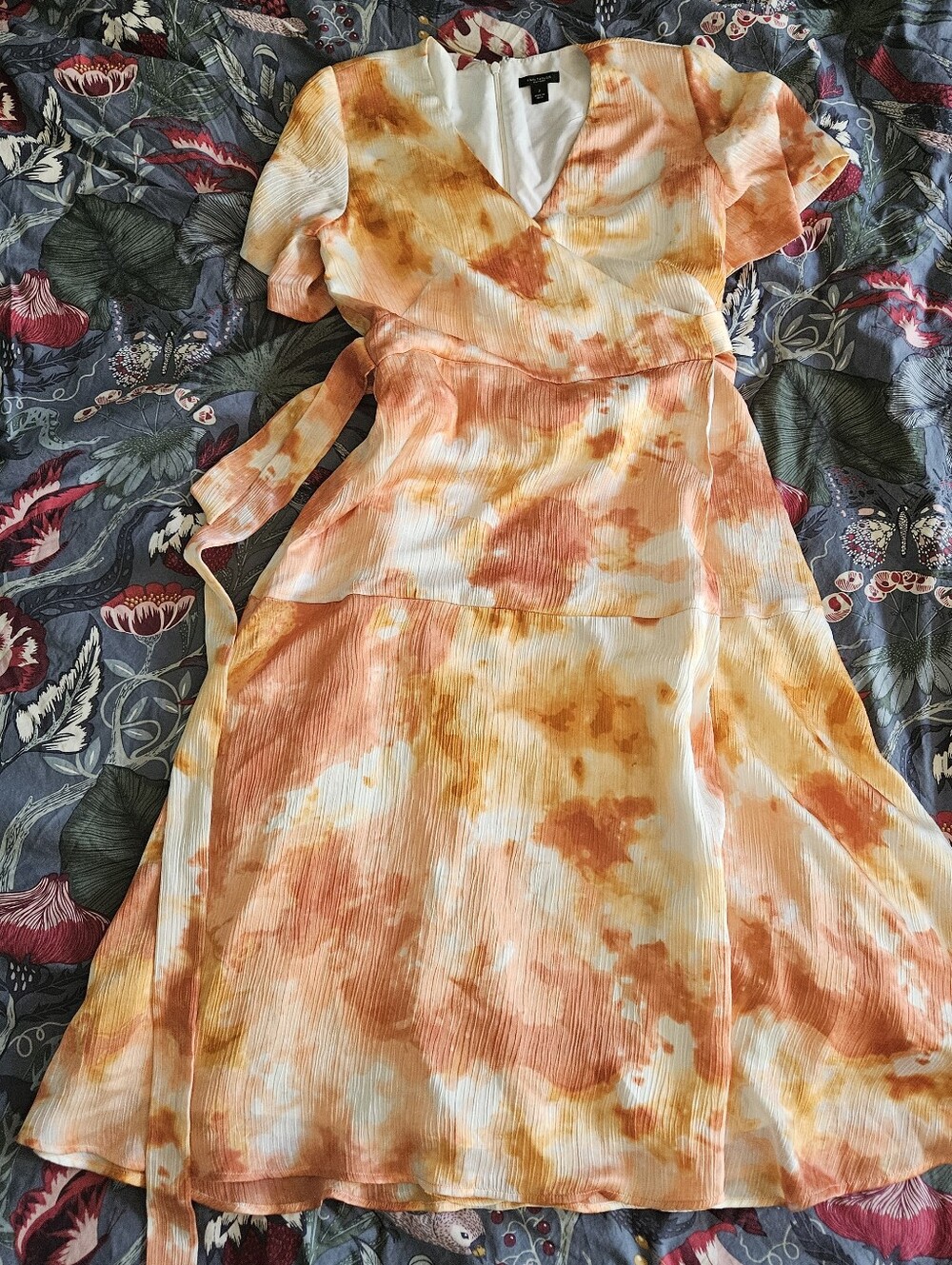 Ann Taylor Orange and Cream Midi Wrap Dress